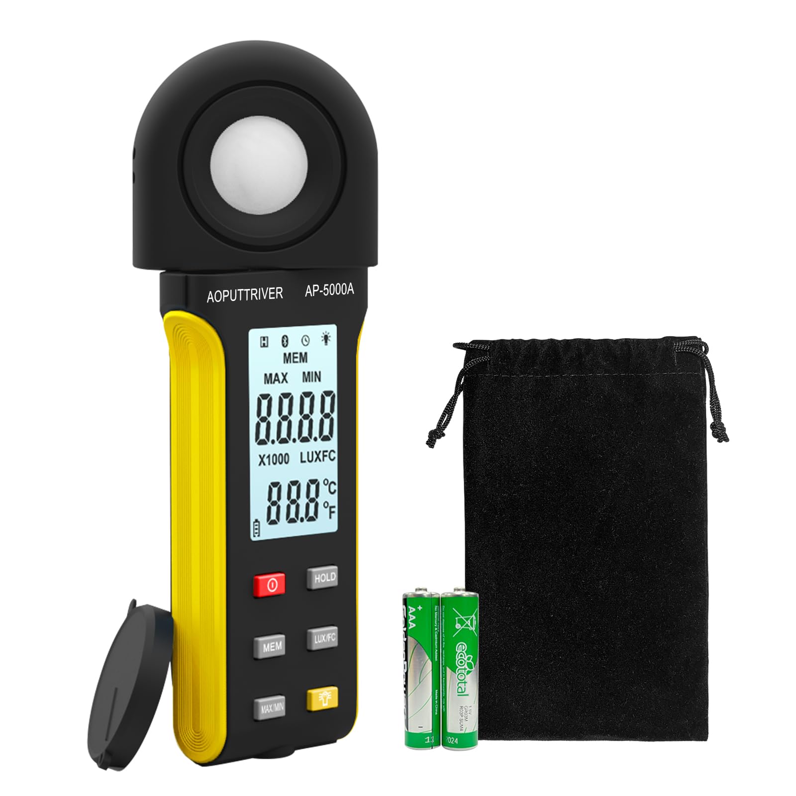 AOPUTTRIVER Light Meter AP-5000A Digital Illuminance Meter with Display 3999 (Range from 1~400,000Lux),Unit Lux/Fc,MAX/MIN and 270 Degree Rotatable Detector