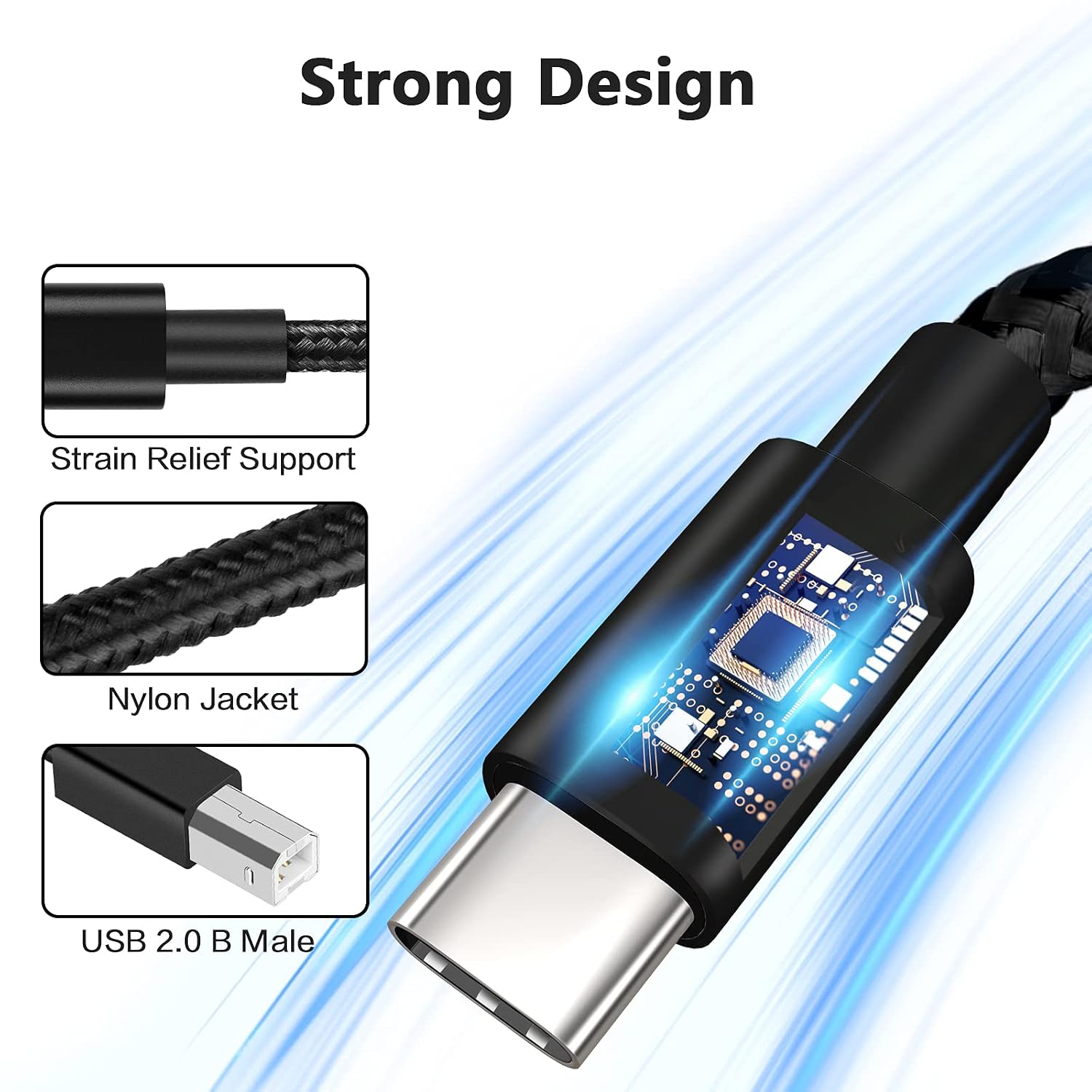 Deegotech Printer Cable 10FT, USB B 2.0 to USB C Printer Cable for MacBook Air/Pro iMac, Nylon Braided USB C MIDI Cable Compatible with Digital Piano HP EPSON Printer MIDI Controller Keyboard