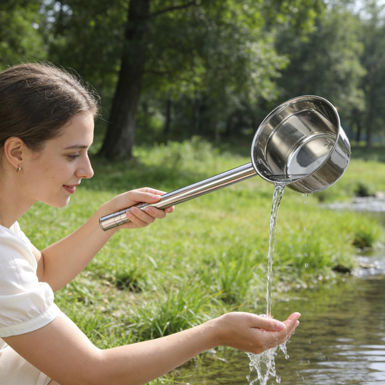 Veemoon Mestolo in acciaio inox, 1 litro, con manico lungo 16 cm, mestolo di alta qualità, ideale per cucina e giardino, lavabile in lavastoviglie, perfetto accessorio da cucina per zuppe e salse
