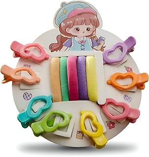 Colorful Heart Pins - Adorable 8 Heart Hair Clips with 5 Stretchy Hair Elastics, Ideal for School, Play, and Everyday Fun