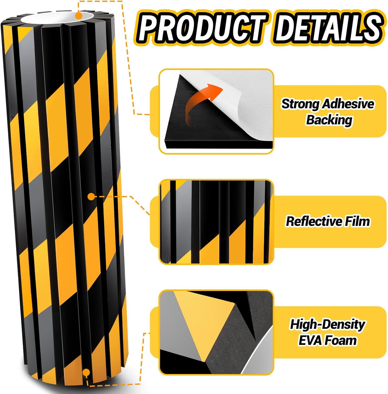 2Pcs Garage Wall Protector, Reflective Foam Garage Bumpers for Parking Car, Wall Column Corner Guard Garage Wall Bumper, Garage Pole Protector Padding for Parking Lot (Yellow)
