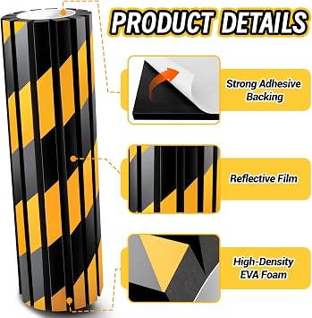 2Pcs Garage Wall Protector, Reflective Foam Garage Bumpers for Parking Car, Wall Column Corner Guard Garage Wall Bumper, Garage Pole Protector Padding for Parking Lot (Yellow)
