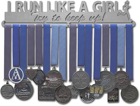 Allied Medal Hanger - I Run Like A Girl Try to Keep Up 18" Wide with 1 Hang bar - Medal Hanger Holder Display Rack - Multiple Variations Offered!