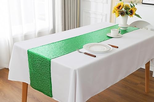 Miniatura 8 de Camino de mesa verde  Paquete de 10 caminos de mesa de lentejuelas de 12 x 72 pulgadas de largo para bodas, fiestas, cumpleaños, reuniones, eventos