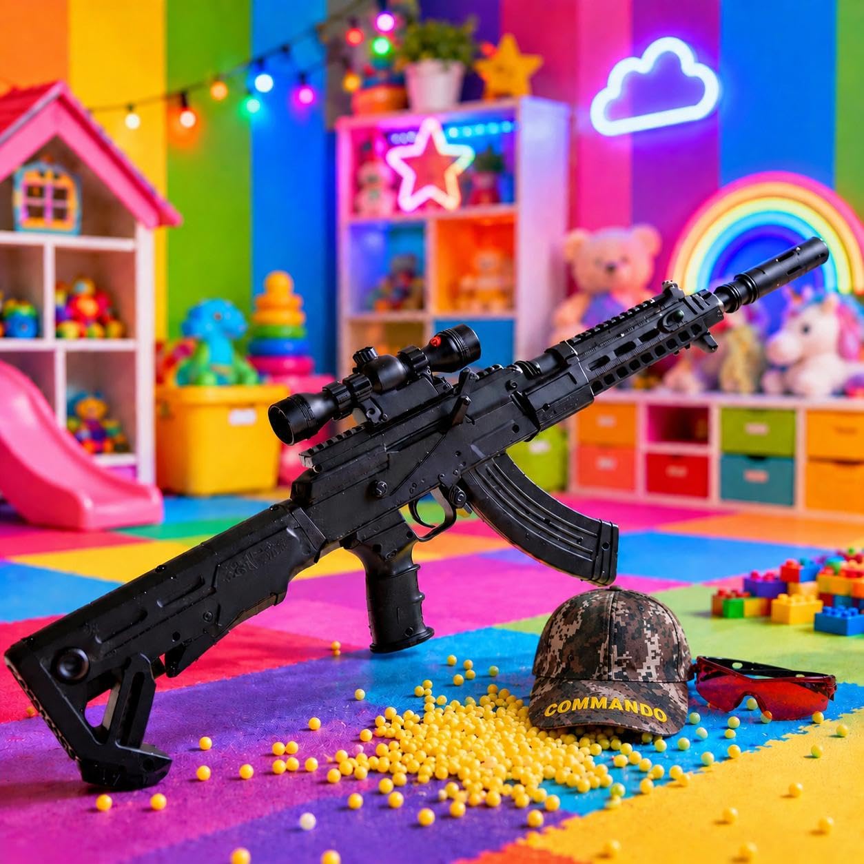 90 Cm Long Toy Gun Pubg with Cap and Googles and Laser Light/Military/Sniper/CommandoMRifle for Kids Girls Boys Birthday-image-43
