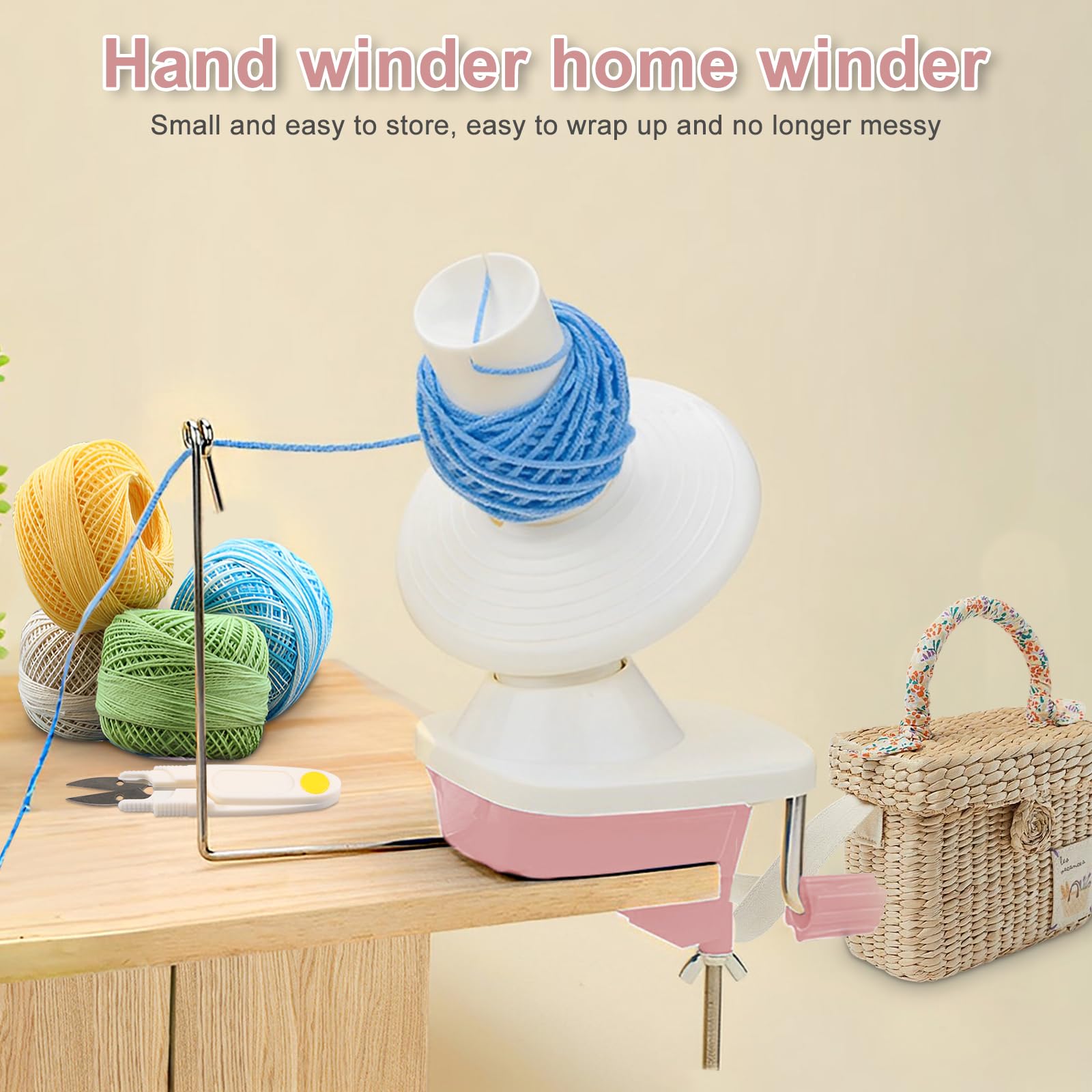 Iswawo Hand Operated Yarn Ball Winder Kit - Pink ABS Winder For Up To 100g Yarn + Needles & Stitch Markers