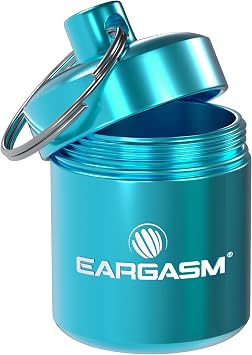 Eargasm Keychain Earplug Travel Carrying Case - Convenient Metal Waterproof Keychain Container Perfect for Traveling with Ear-Plugs, Pills, Medicine and Small Items On-The-Go - Blue, 1.06 in x 1.6 in