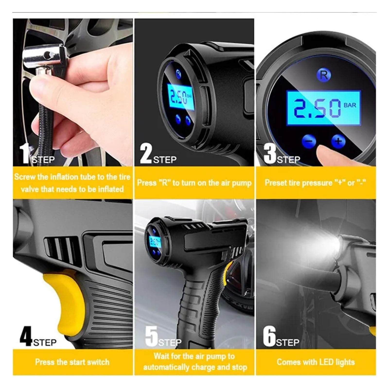 120W Ręczna Sprężarka Powietrza Bezprzewodowa/przewodowa Pompka Nadmuchiwana Przenośna Inflator Do Opon Cyfrowa Samochodowych Piłek Rowerowych Natychmiastowa Inflacja(Wired Style)