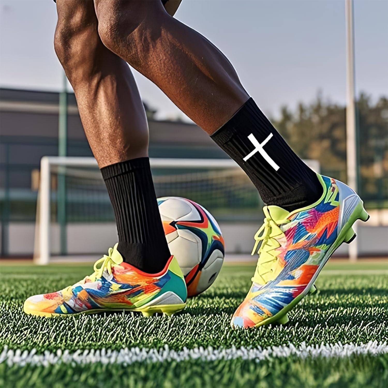 TecoKart® Football Socks – 2 Pairs Grip Socks for Footballers, Anti-Slip Football Grip Socks for Men & Boys, Comfortable Grip Socks Football for Training & Matches (Black & White) 4