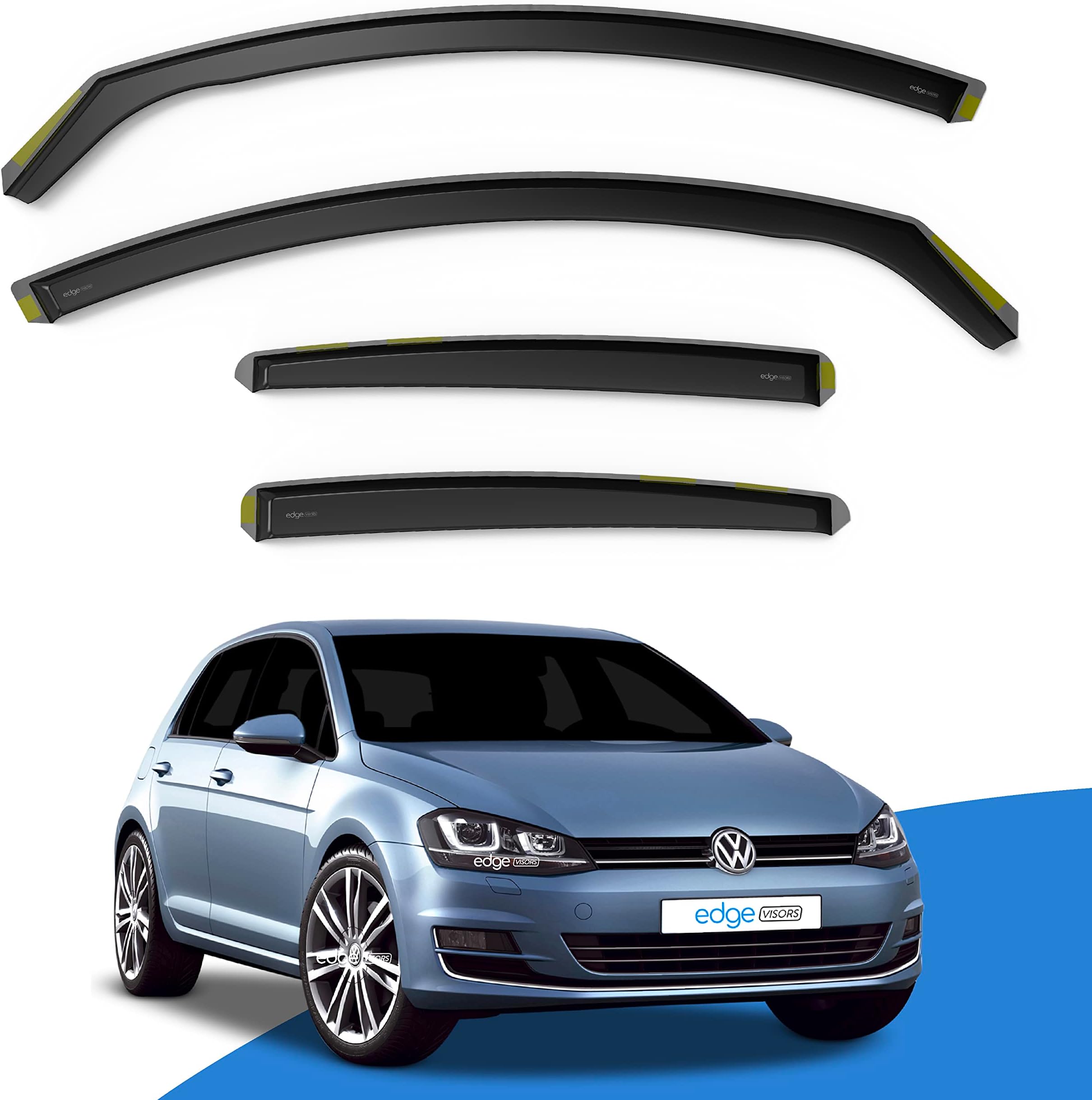 EdgeVisors Wind Deflectors | Fits: VW GOLF MK7 (2012-2020) 5 Door Hatchback 4pc Set | In-Channel Rain Guards for Wind, Rain & Sun Protection, Easy Installation - Tinted