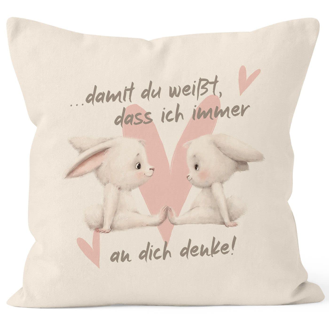 Kissen-Bezug Spruch Liebe Freundschaft Hasen-Paar Herz Damit du weißt DASS ich an Dich denke 40cm x 40cm  
Kissen-Bezug 