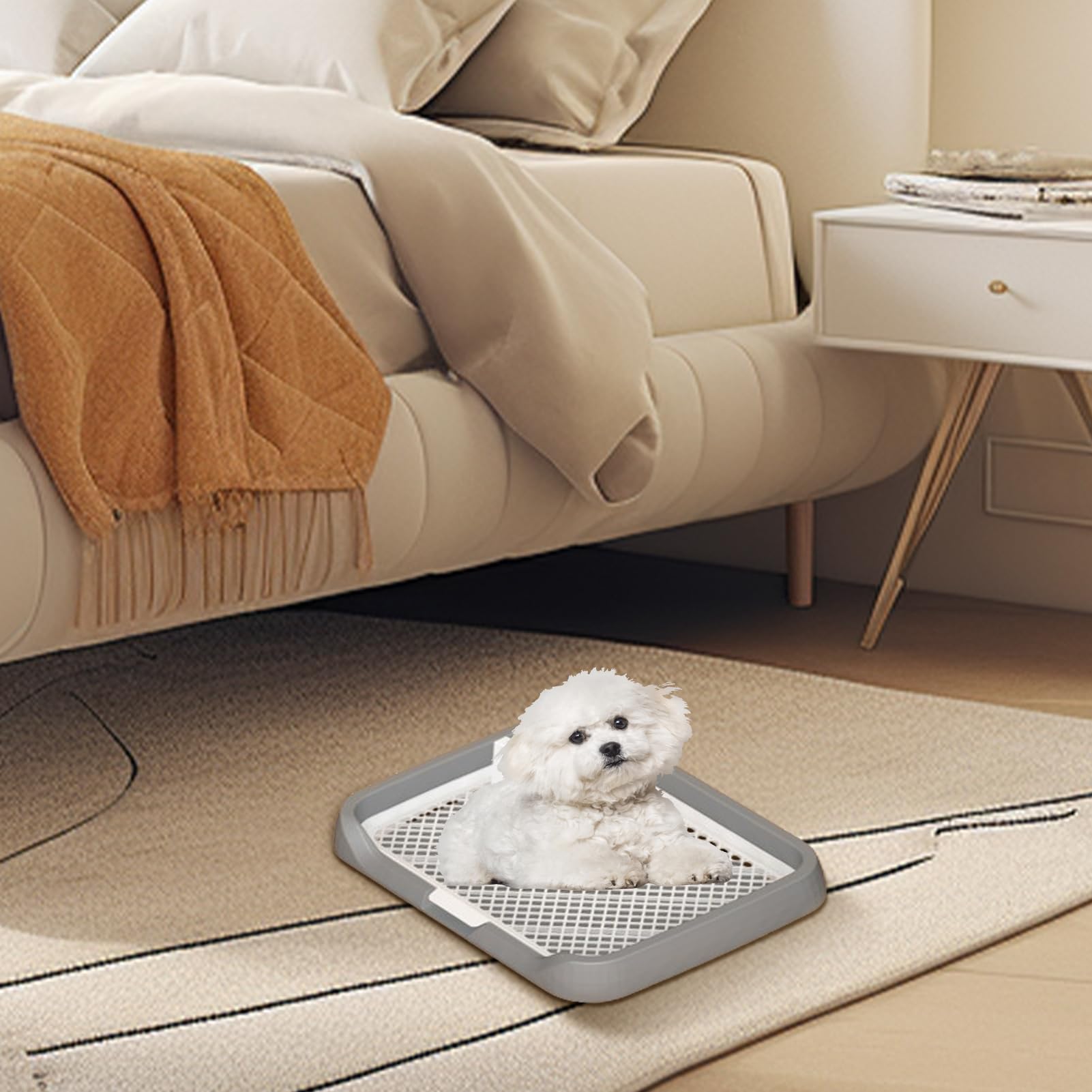 Bac de propreté d'intérieur pour chien | Grilles plates en maille et tapis pipi intégrés, colonne réutilisable et amovible pour la maison, les animaleries, fournitures de toilette pour chien