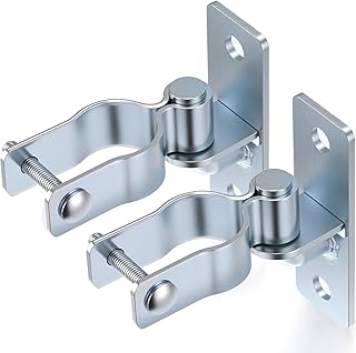 2 Pack 1-3/8 Inch Wall Mount Gate Hinge, Heavy Duty Wall Mount Gate Hinges kit, Metal Chain Link Fence Frame Hinge, T Post Gate Hinges for Farm Outdoor, Screws Included
