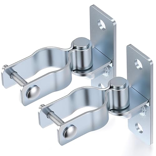 2 Pack 1-3/8 Inch Wall Mount Gate Hinge, Heavy Duty Wall Mount Gate Hinges kit, Metal Chain Link Fence Frame Hinge, T Post Gate Hinges for Farm Outdoor, Screws Included