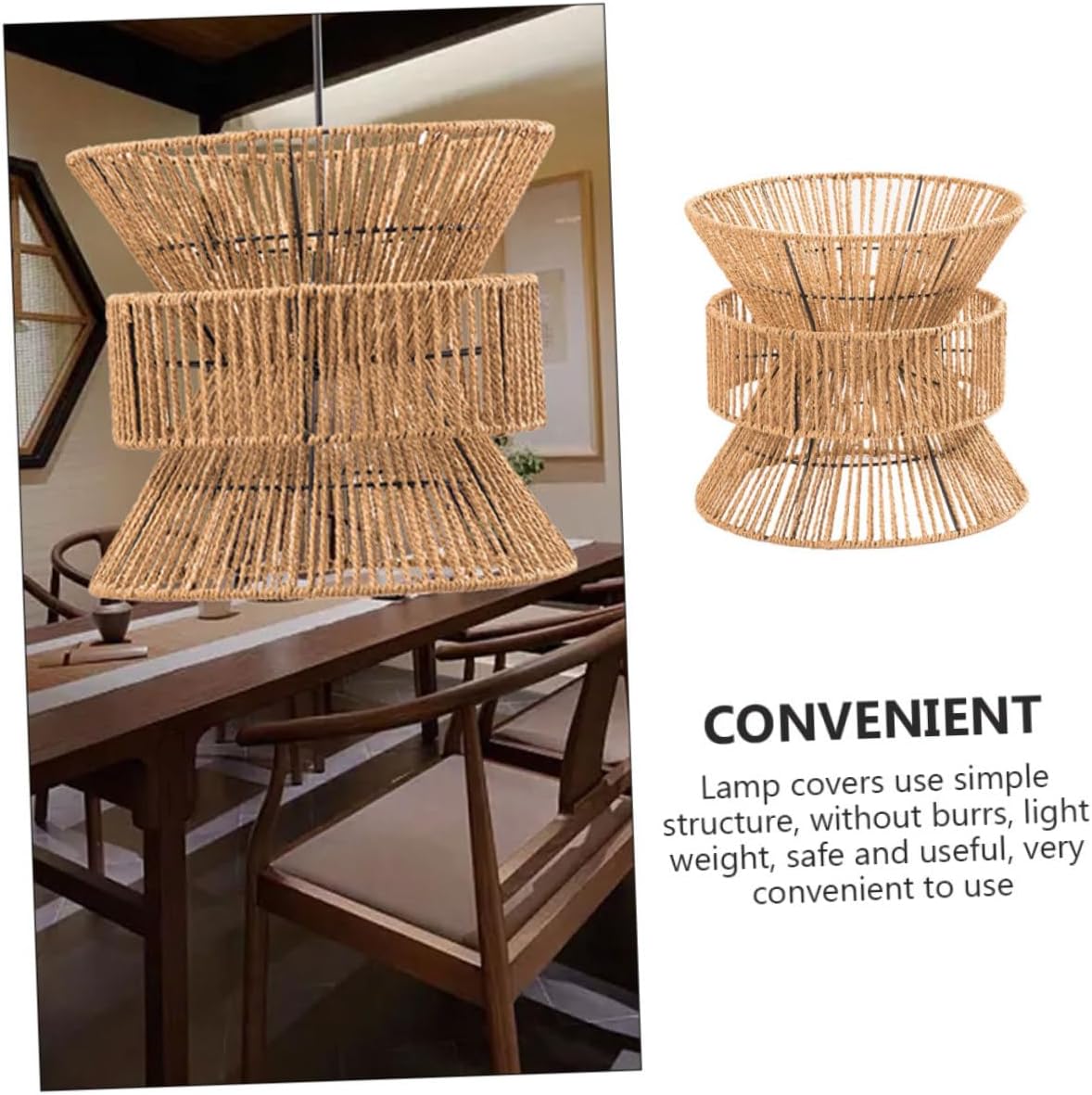 ARTIBETTER Hemp Rope Retro Lampshade Decorative Ceiling Light for Living Rustic Pendant Lampshade Boho Ceiling Lighting Fixture