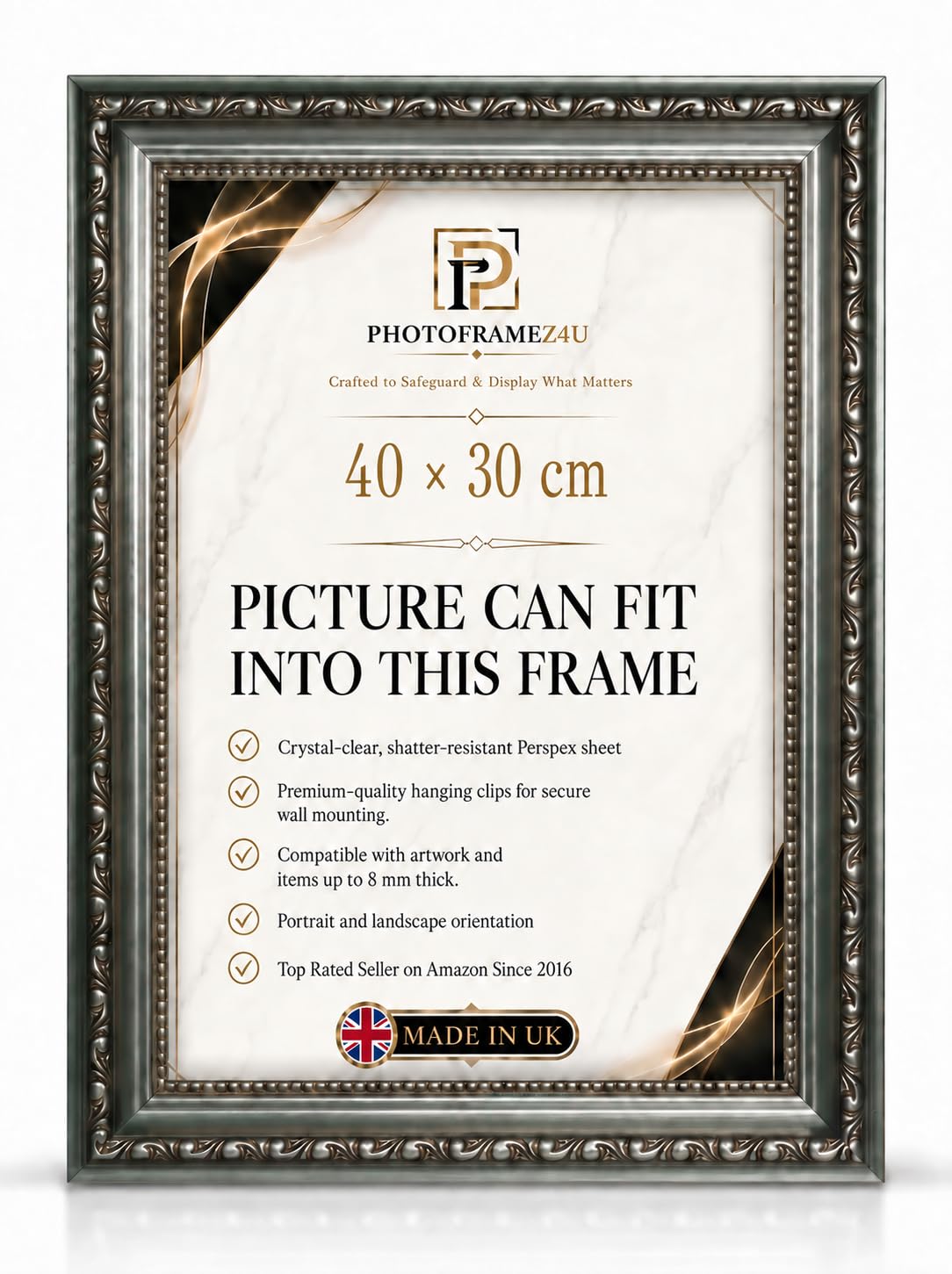 Ornate Gunmetal picture frame for 40x30cm Picture | Photo frame for wall hanging | Perfect for Posters, Artwork and Jigsaw Puzzles. โ image 1