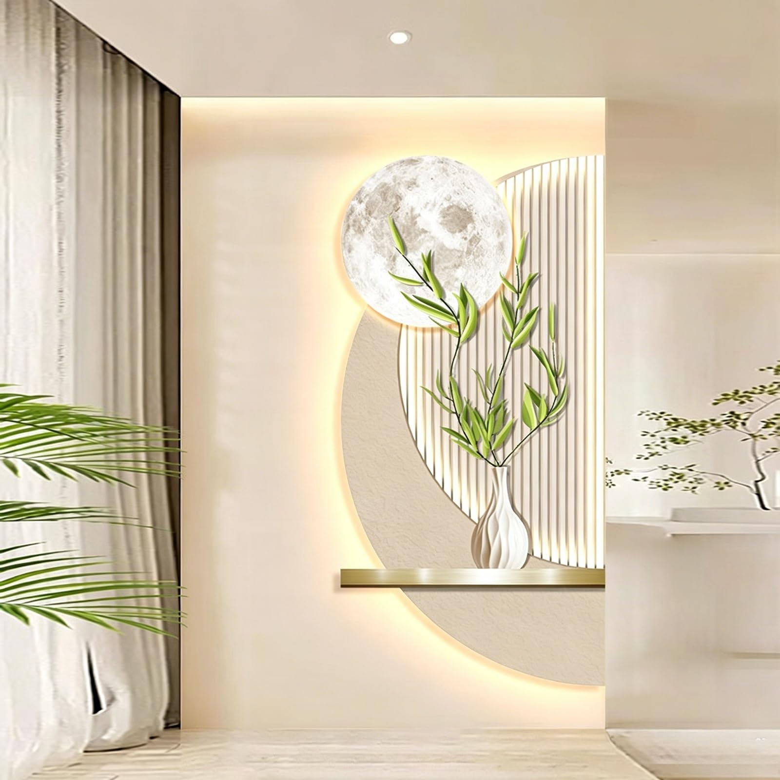 Œuvre LED murale lune pour illuminer votre salon en douceur