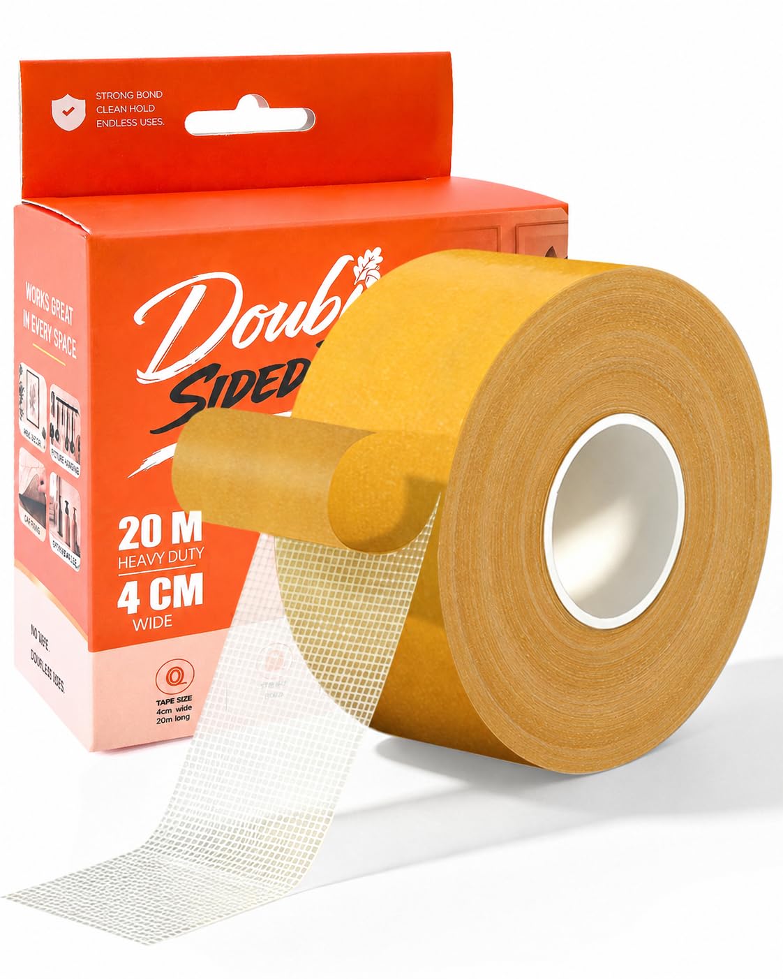 CRNOTL Heavy Duty Double Sided Tape, Grid Mesh, 40 mm × 20 m Mounting Tape