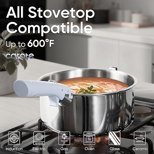 Miniatura 6 de CAROTE - Juego de utensilios de cocina de acero inoxidable de tres capas con tapa de pie, juego de 11 ollas y sartenes antiadherentes, juegos de