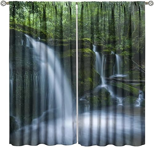 Miniatura 26 de Cortinas de cascada, patrón de paisaje con tema de naturaleza primaveral en bosque, cortinas térmicas opacas para dormitorio y sala de estar, juego