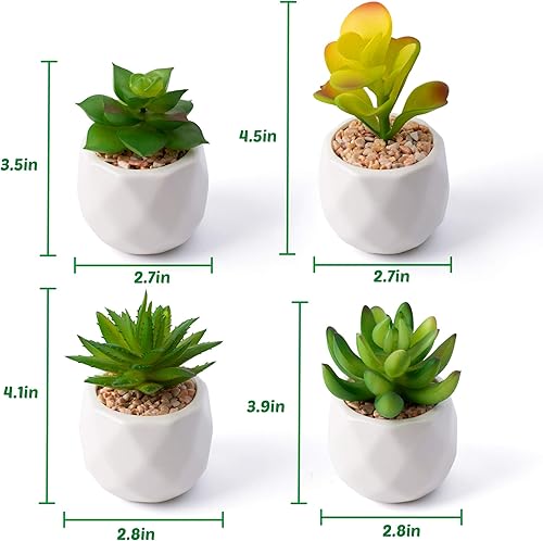 Miniatura 3 de Mocoosy Paquete de 4 mini plantas suculentas artificiales en macetas juego de suculentas falsas con macetas de cerámica blanca plantas suculentas