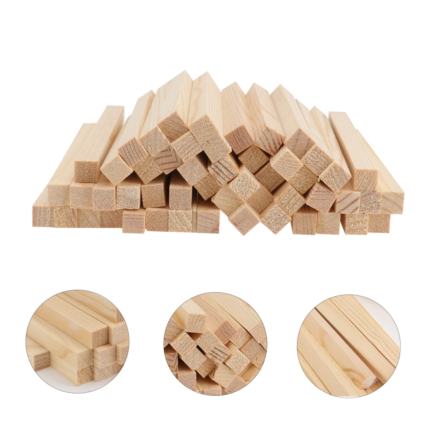 HOMSFOU 3 Series Varillas Cuadradas De Madera De Pino Material Para Manualidades Bricolaje Accesorios Diy Para Modelismo Y Trabajos Artesanales 50 Piezas*3