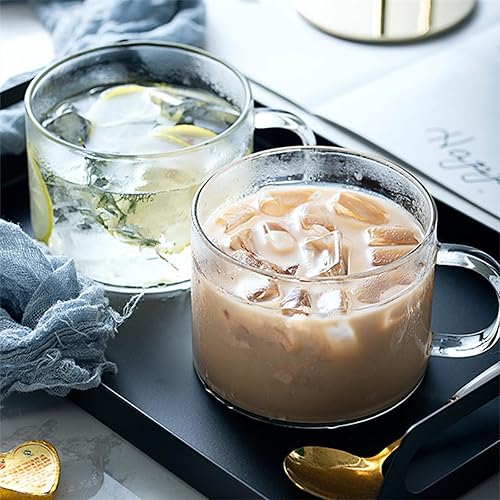 Miniatura 5 de Tosnail Paquete de 6 tazas de café de vidrio de 16 onzas con asa, tazas grandes de vidrio de boca ancha, tazas de bebidas calientes de moca,