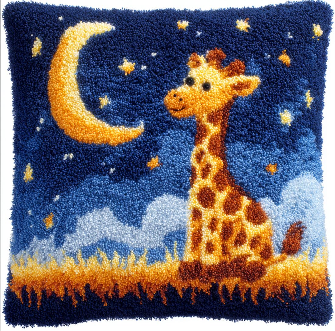 Kitquiver Animal Latch Hook Cushion Set Giraffe and The Starry Sky DIY Latch Hook Kits Pillow Needlepoint Cushion Kit for Home Décor Needlework Set for Adult Beginners 17x17In
