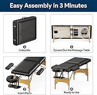 Vista 7 de Brelley Mesa de masaje portátil de madera para pestañas, 24 pulgadas de ancho, altura ajustable, mesa de spa de 2 pliegues, cama plegable