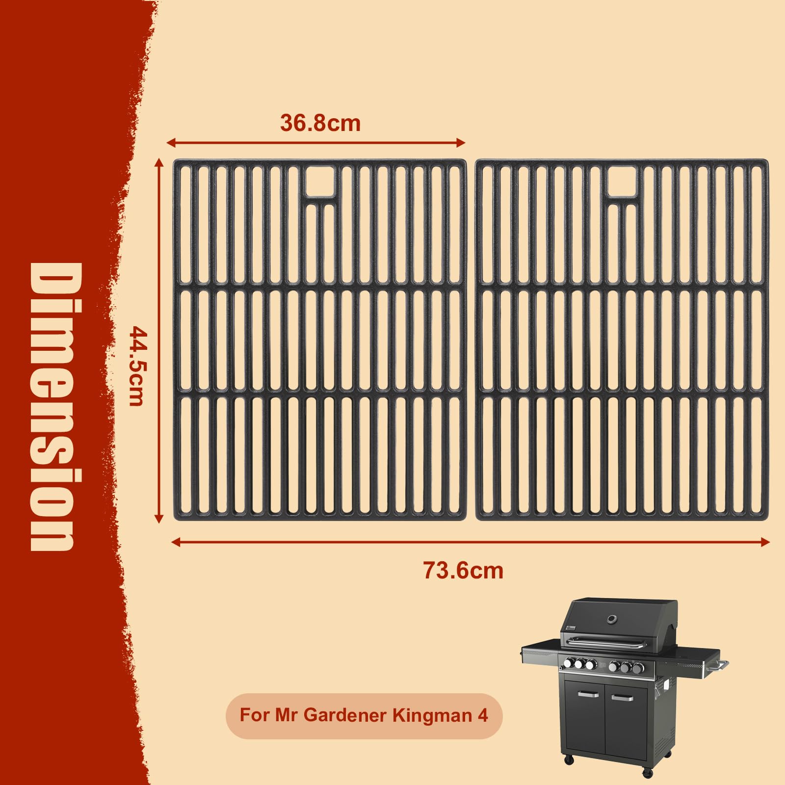 Denmay Żeliwny ruszt do grillowania do Rösle Videro G4-S, Enders Kansas Pro 4, Napoleon Rogue 525, żeliwny ruszt do grillowania, zamiennik do Mr Gardener Kingman 4, 2 sztuki