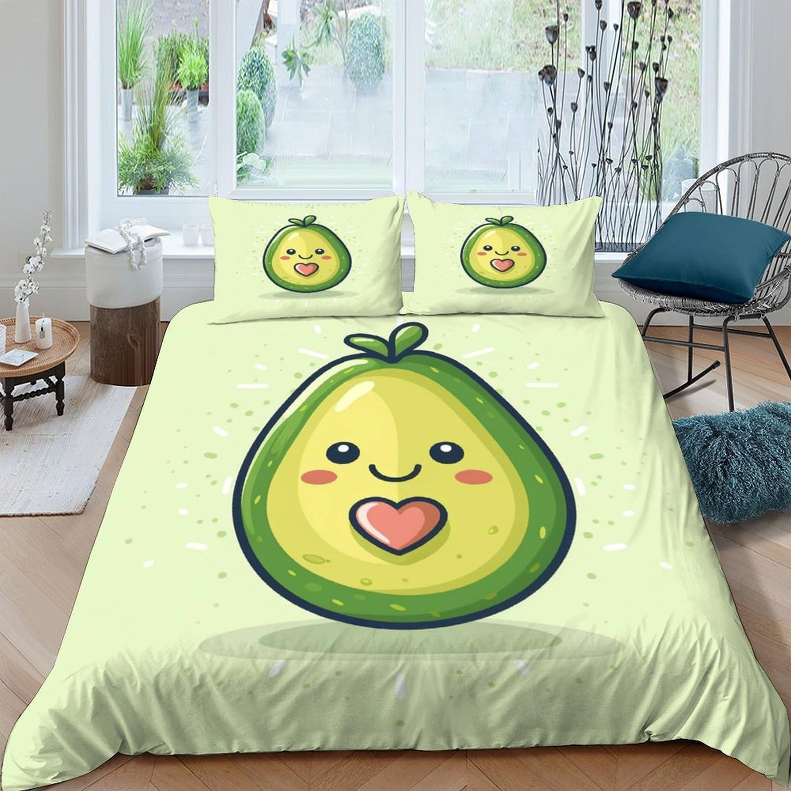 Ctjqhvkz Style-3 3D Printed Cute Avocado Fitted Sheet Microfiber Soft Breathable Heart Face Bed Cover For Bedroom Dorm Decor Single（135X200cm）