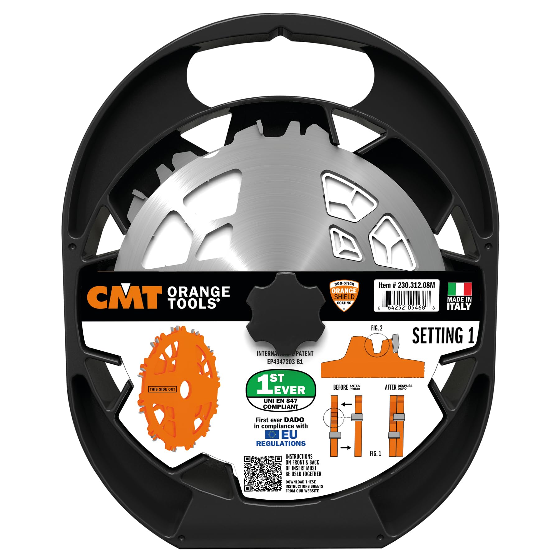 CMT 230.312.08M Set lames encatrées (DADO 8in) HW D=203 B=30 Z12 FTG+ATB PTFE Orange