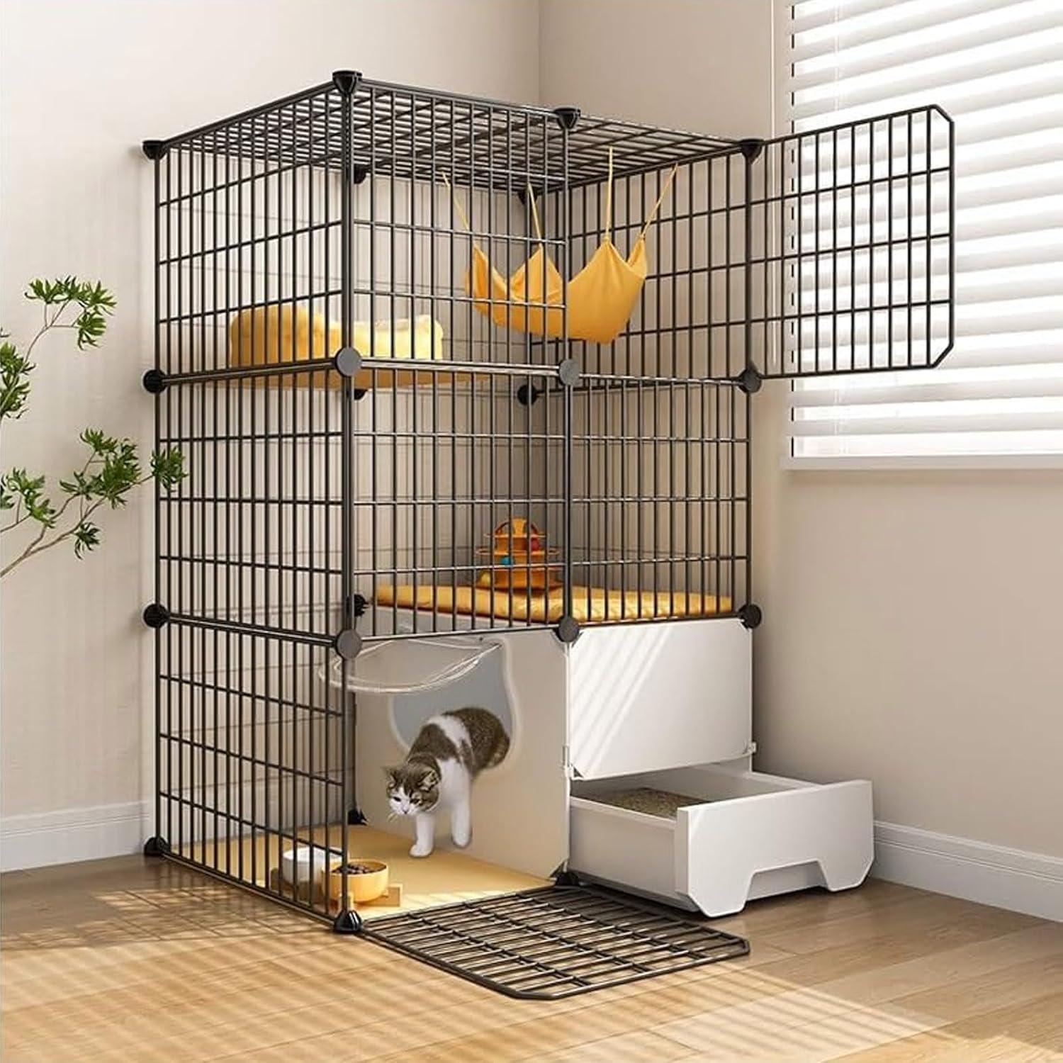 s Indoor Large with Litter Box, Pet Playpen,Small Animals Cage Transparent and Easy to Observe Pet Dynamics for Puppies,Kitties,Bunny,Turtle,M