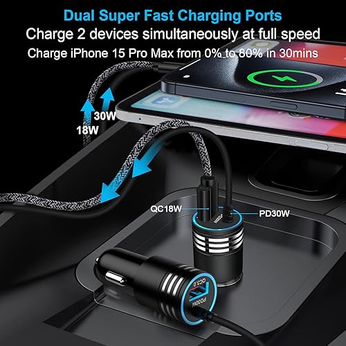 Miniatura 6 de Cargador de coche USB C, cargador de teléfono de coche de carga rápida para Samsung Galaxy S23S22S21A14A13A53, Google Pixel 7 Pro, iPhone, Android,