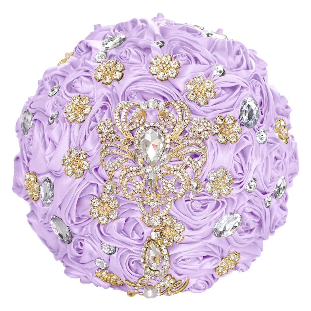HJRegaFimu Big Bride Bridesmaid Rhinestone Brooch Wedding Bouquet Ribbon Satin Handmade Party Church Decoration Baby Blue
