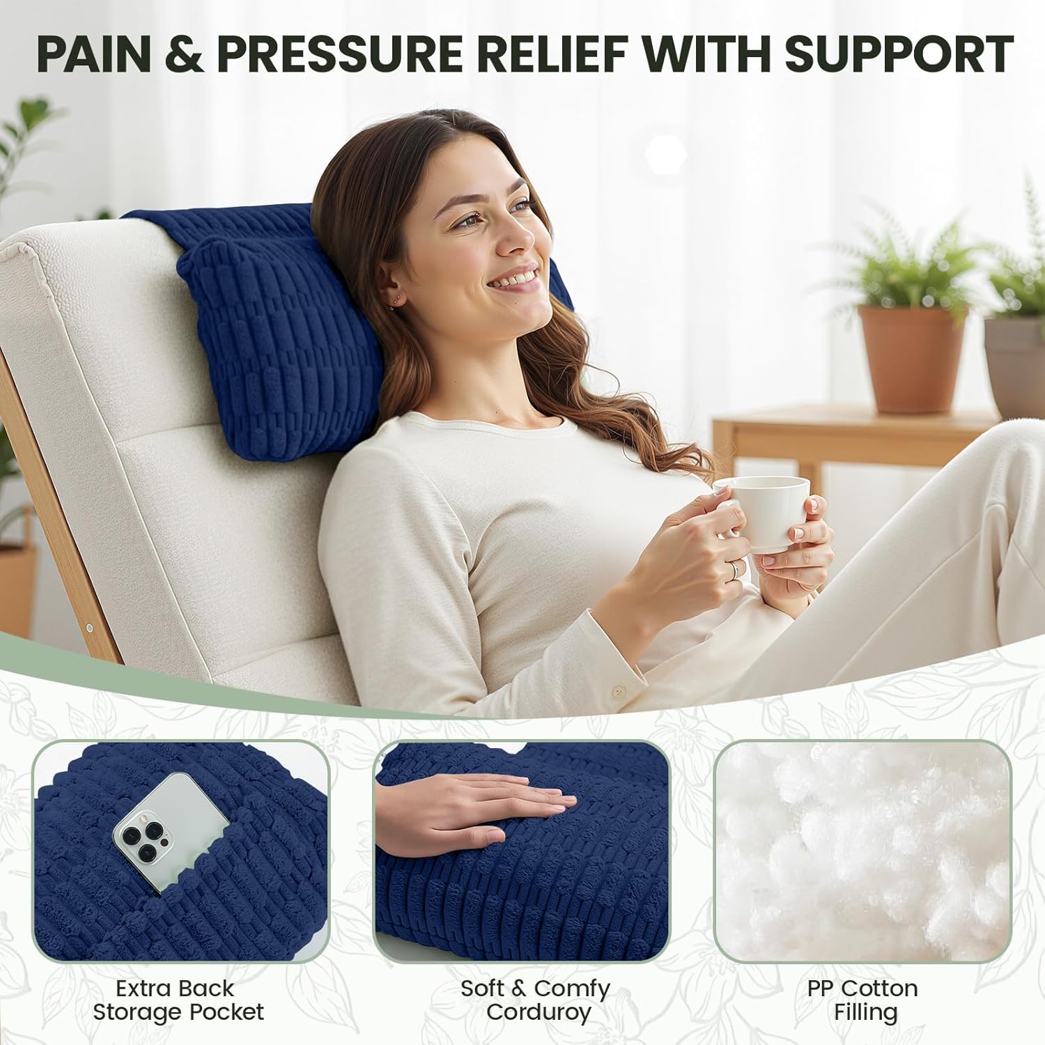 Recliner Pillow Soft Corduroy Neck Pillow for Recliner, Adjustable Recliner Headrest Pillow with Weighted Back Flap Non-Slip Head Pillow for Recliner, Couch, Chair, Sofa