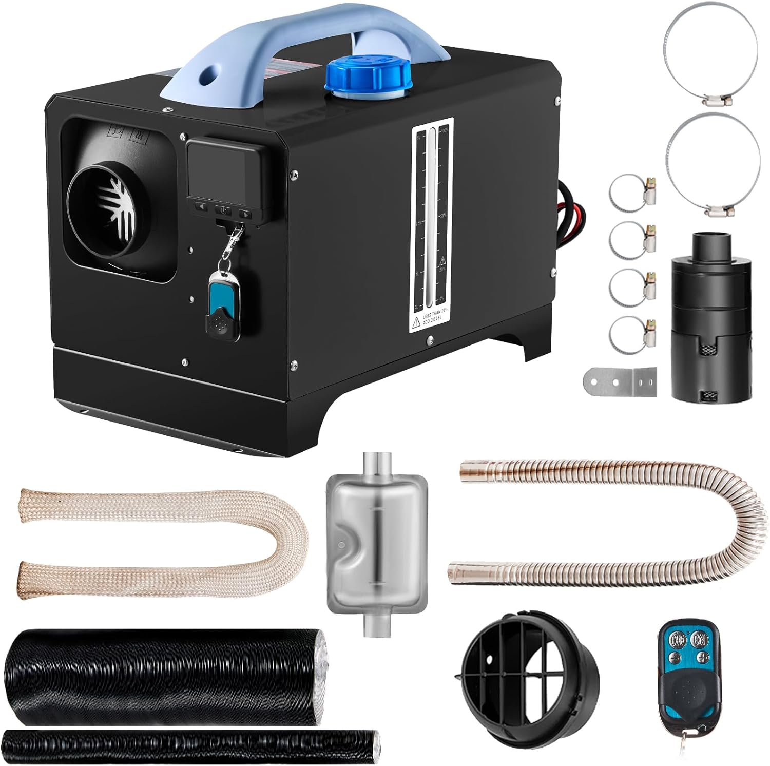 VEVOR Diesel Heater, 12V All-in-one Diesel Air Heater with Remote Control and LCD Display, 5L Fuel Tank Fast Heating Portable Diesel Parking Heater for RV, Truck, 8KW, Basic, Black