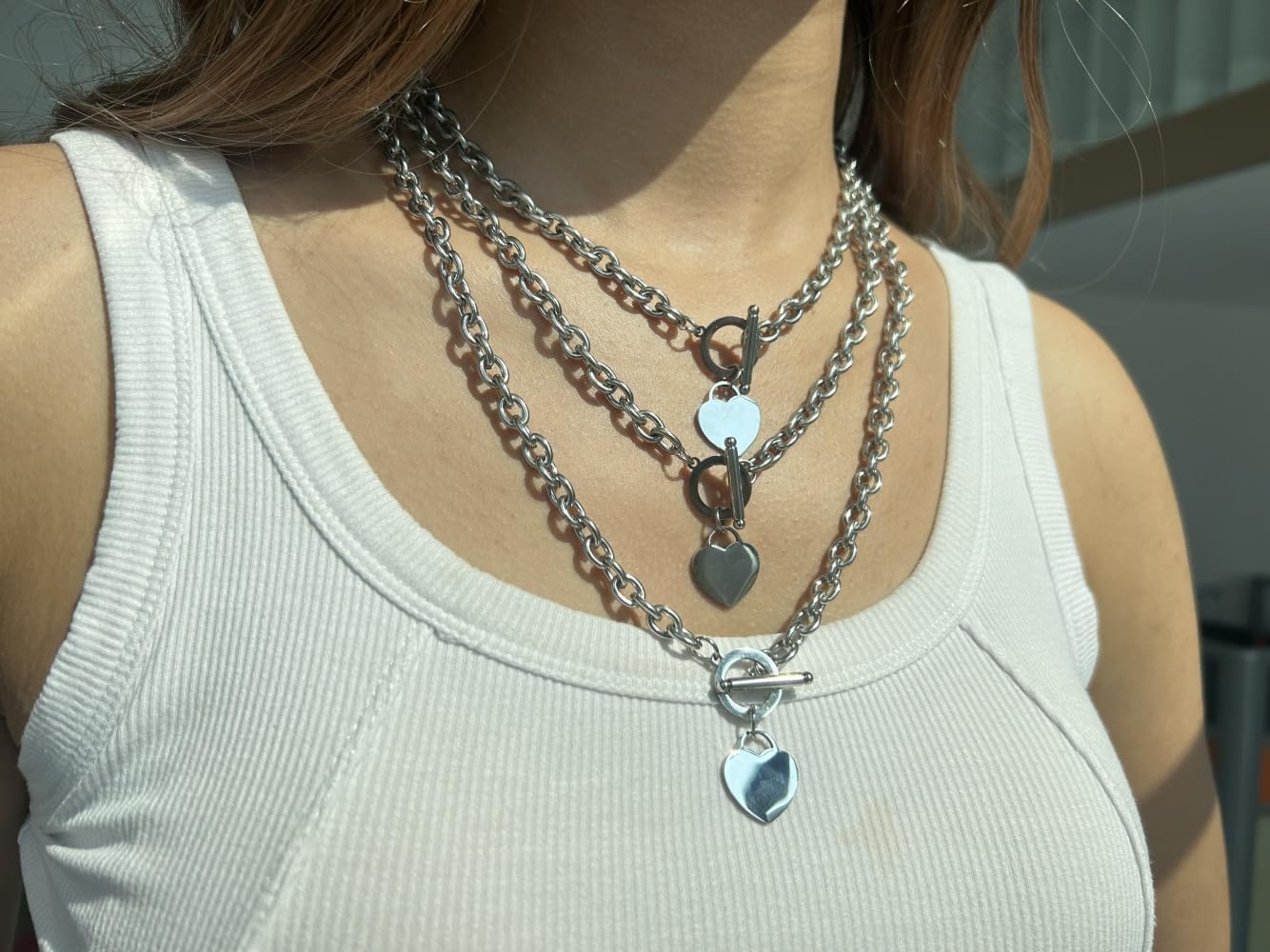 WangGao Elegent Love Stainless Steel Link Chain Blank Heart Charms Necklace for Women Toggle Clasp Closure - Image 5