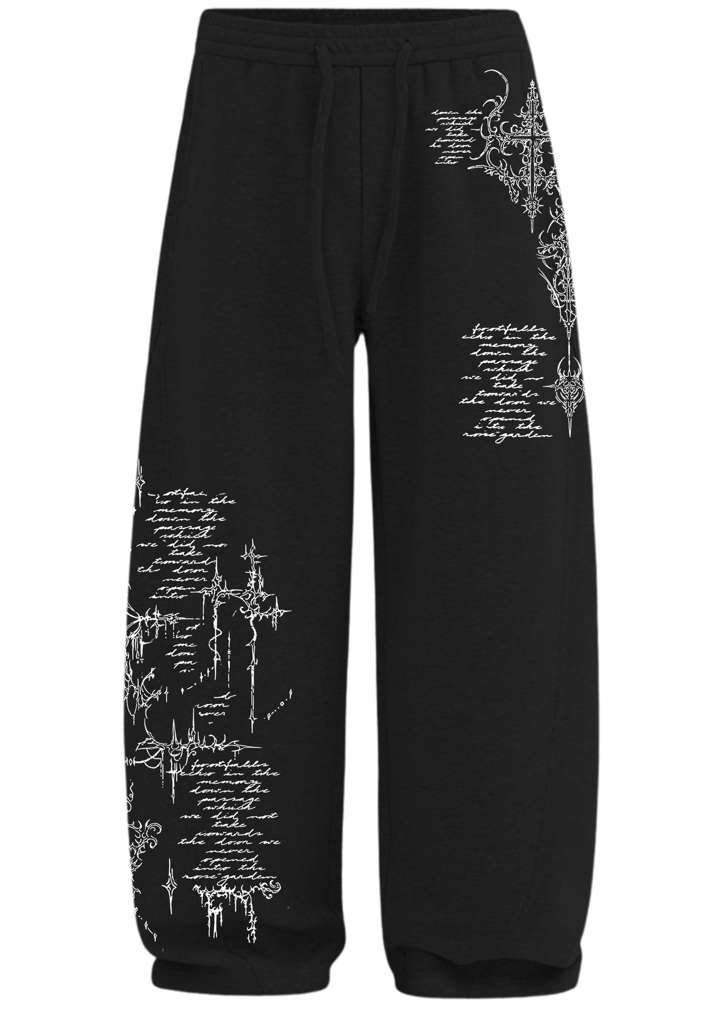 Aesthetic Gothic Wide Leg Pants for Men | Tribal Print Baggy Streetwear | Oversized Track Pants with Elastic Waist | Black and White Relaxed Fit Bottoms-image-33