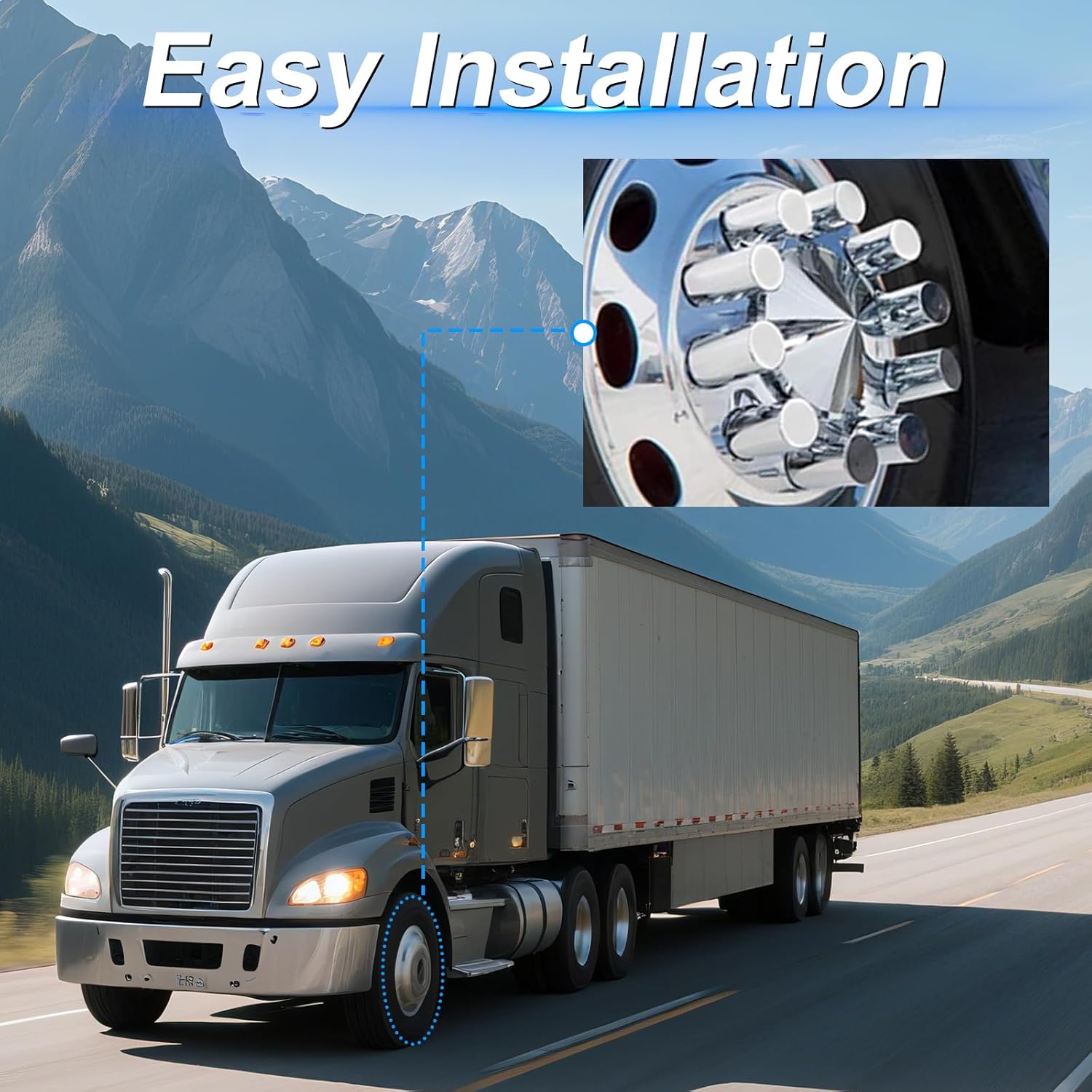 Front Axle Cover Kits Chrome ABS Plastic with 33mm Thread-on Flange Nut Covers for Semi Trucks in Pairs, 2 Set