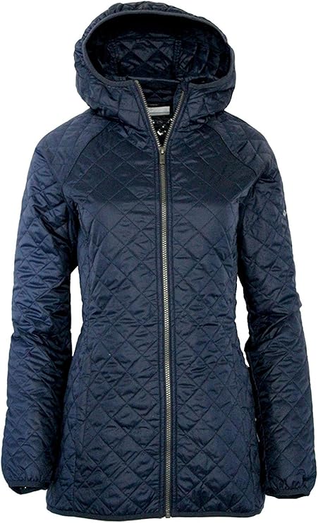 columbia women's blue square lodge mid lightweight omni heat hooded jacket