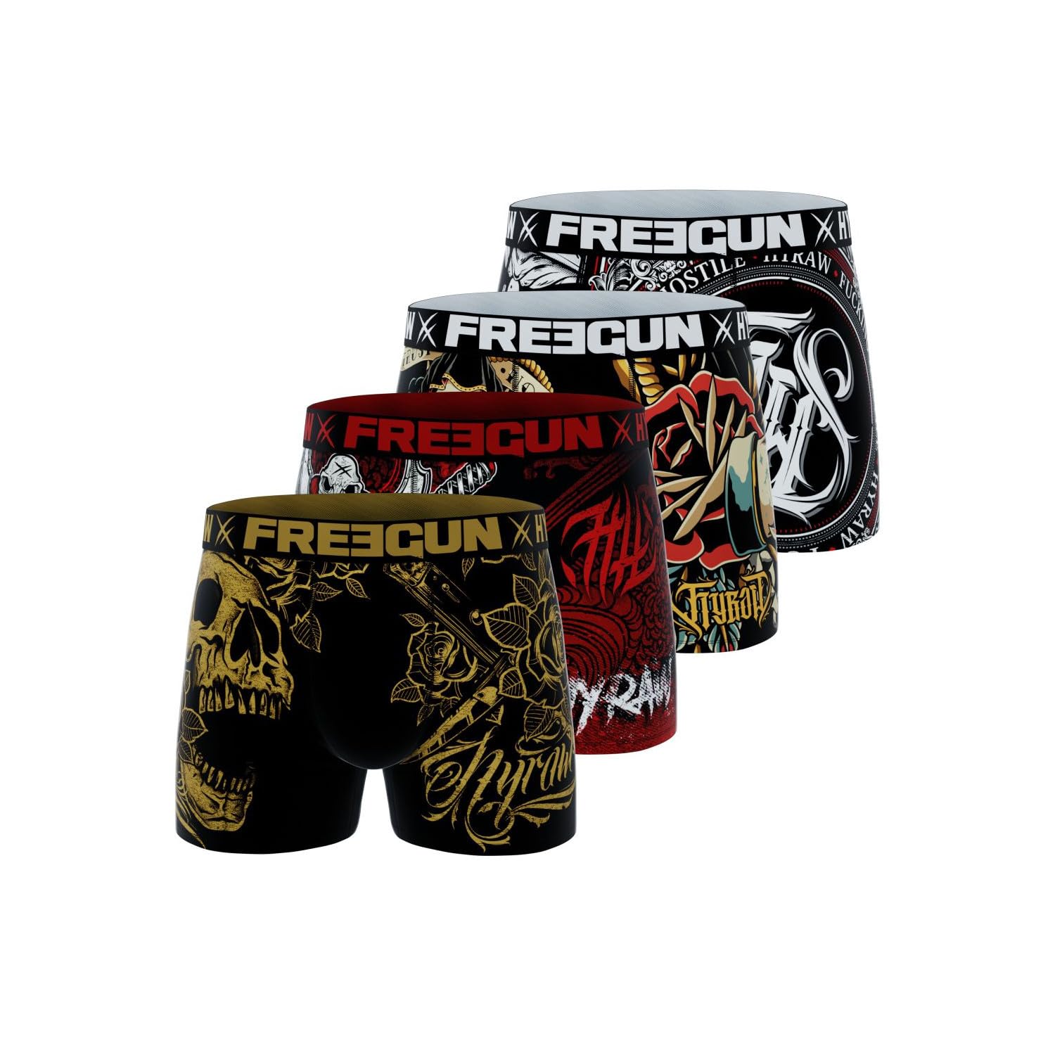 FREEGUN Boxer Homme Hyraw, Caleçon Homme Pirates Skull, Original et Confortable (Lot de 4)