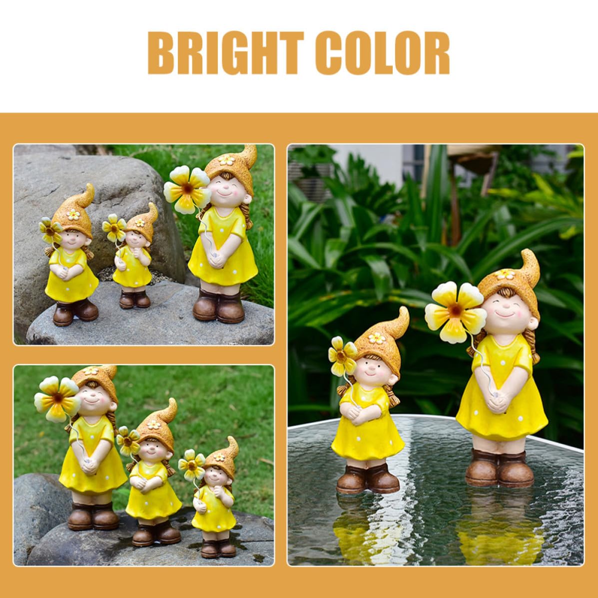 3 Piezas Estatua Decorativa de Niña de Cerámica Pintada para Hogar