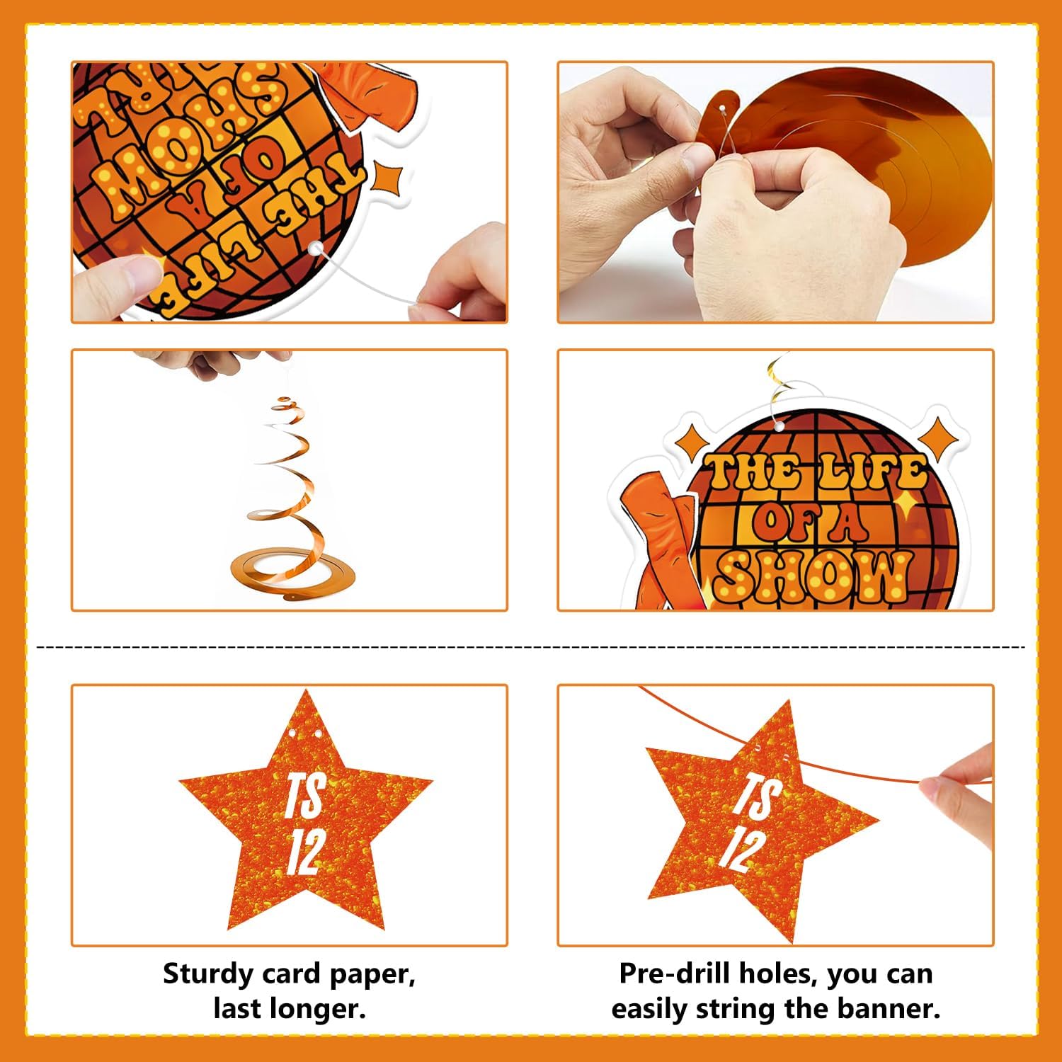 The Life of A Birthday Girls Party Decorations Glitter Orange Banner and Hanging Swirls Set Showgirl Theme Party Supplies for Birthday Party Decor