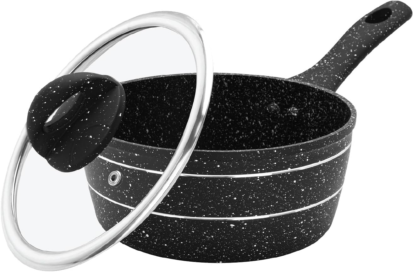 Saucepan 20Cm | Induction Safe Sauce Pot with Tempered Glass Lid | Forged Aluminium Cookware with 5-Layer Non-Stick Granite Coating Cooking Pot | PFOA Free Dishwasher Safe | Terranox Series