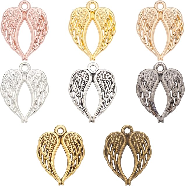 PLIGREAT 128 Pcs Angel Wings Pendant Charm Set, Handmade Jewelry Making Supplies, Heart Shape Wings Pendants for Bracelet Necklace Earrings Jewelry Making Kit DIY Jewelry Art Crafts Accessories