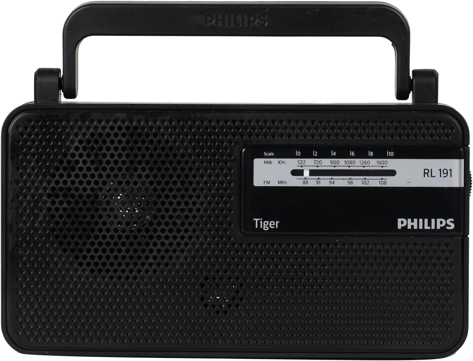 Philips Portable Radio RL191/94 with MW/FM Bands, 180mW RMS Sound Output, Telescopic Antenna, Battery & DC Powered (2xR20/3V DC), Compact & Portable Design (Black)