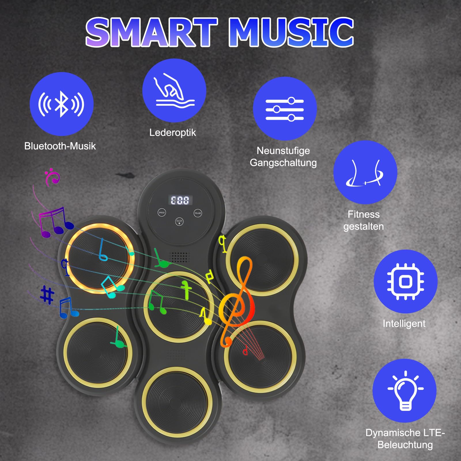 Music Boxing Machine, Macchina elettronica da boxe con musica, 2 paia di guanti da boxe, LED da parete, 9 velocità e modalità di allenamento, modalità conteggio, macchina per adulti e bambini