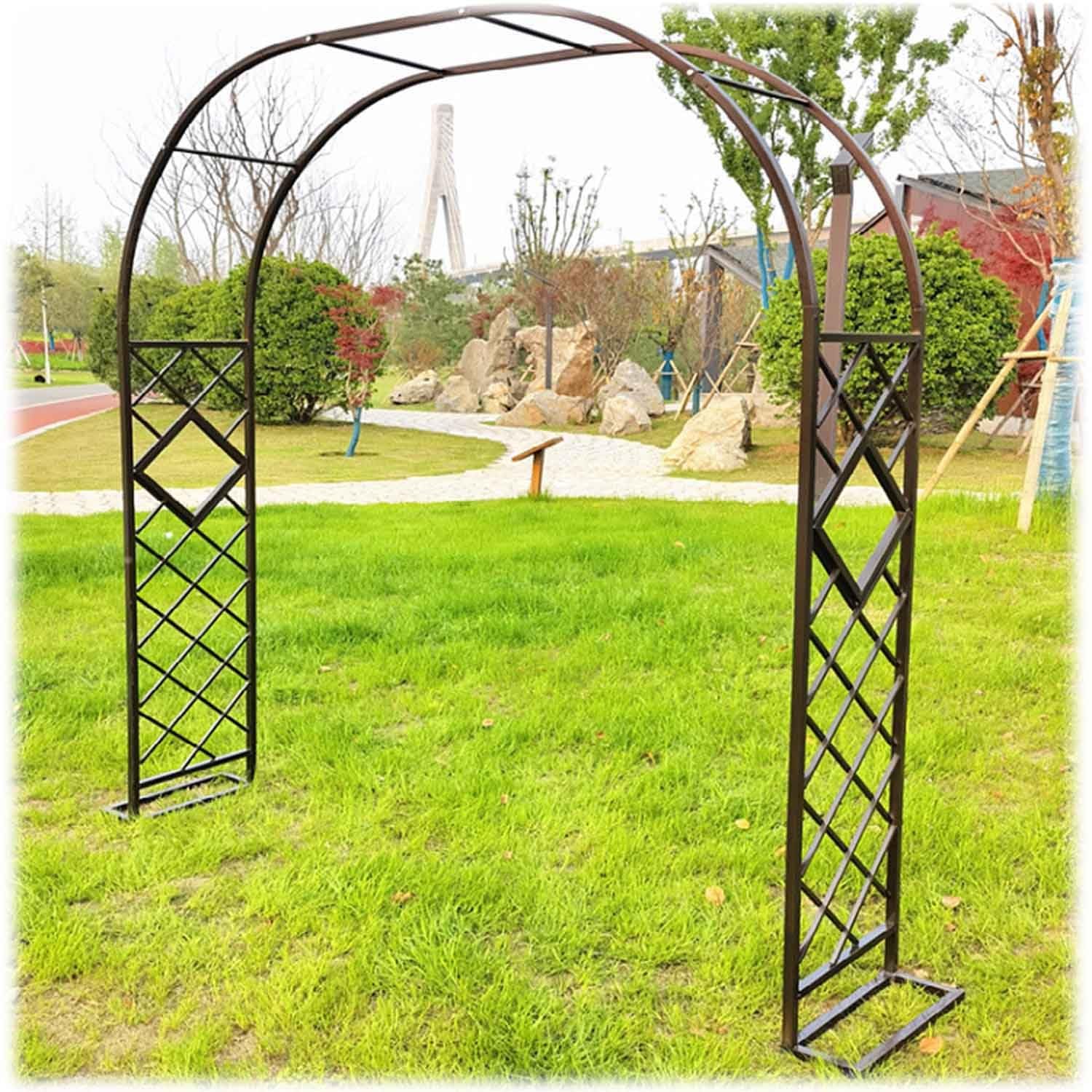 Arche de jardin marron pour plantes grimpantes – Treillis de roses en métal 260 x 230 cm – Décoration extérieure pour allées et entrées – Parfait pour l'aménagement paysager de jardin
