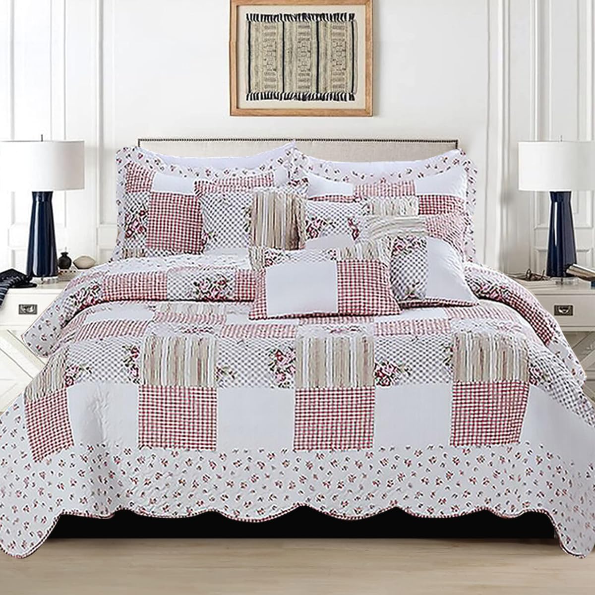 3 PCS Patchwork Bedspread Quilted Bed Throw Single Double King Size Bedding Set (Masion, King Size Bedspread set) — image 1